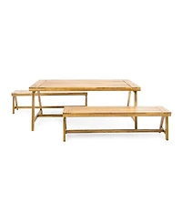Asagikoiai 3-Piece Acacia Wood Outdoor Picnic Dining Set with Benches