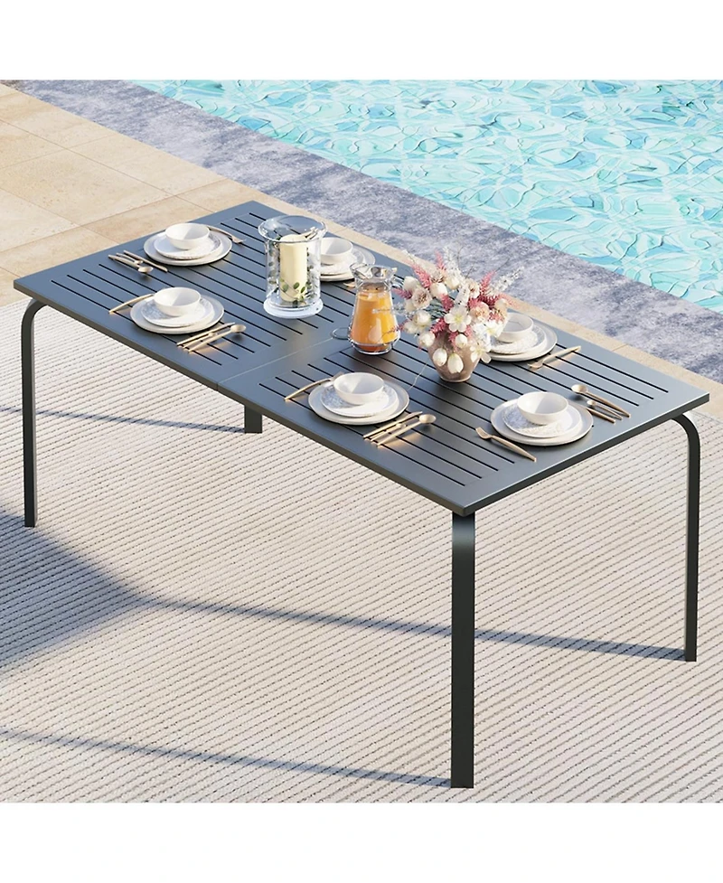 gaomon 71 Inch Aluminum Outdoor Patio Rectangular Dining Table with Umbrella Hole