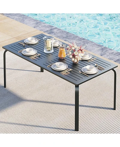 gaomon 71 Inch Aluminum Outdoor Patio Rectangular Dining Table with Umbrella Hole