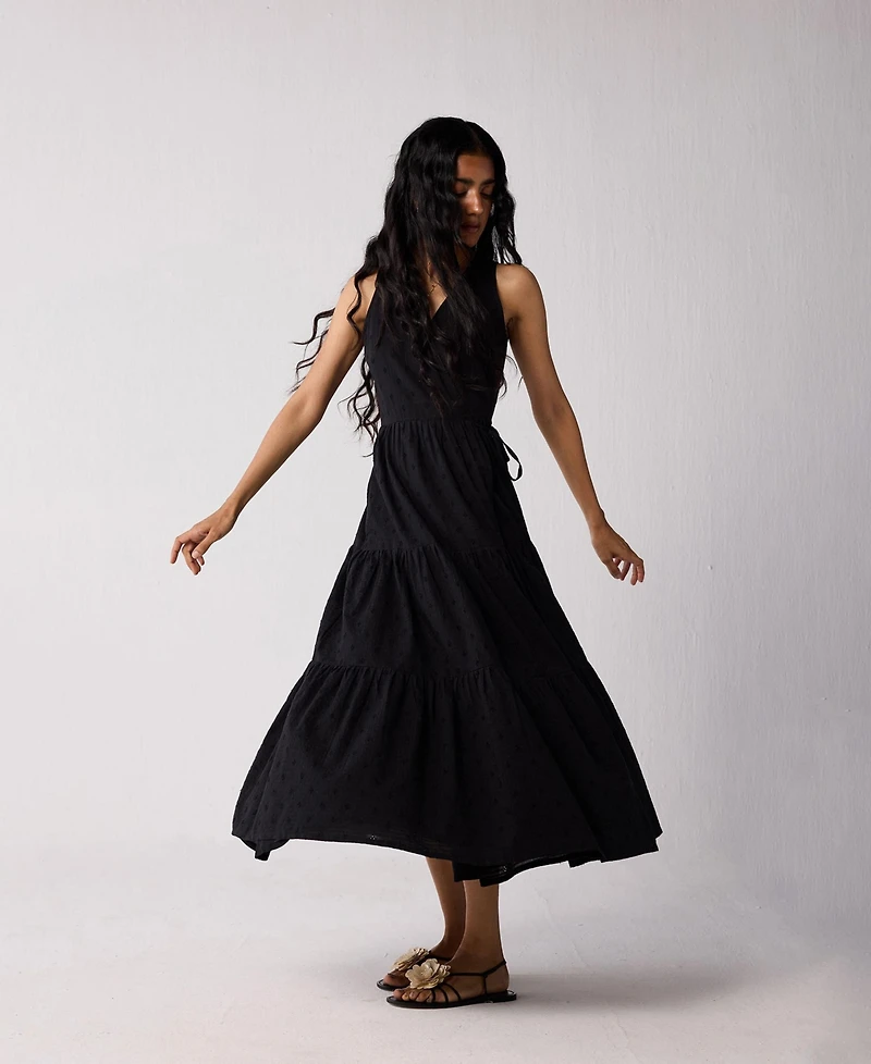 Reistor Women's Sleeveless Embroidered Wrap Dress with Tiers