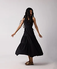 Reistor Women's Sleeveless Embroidered Wrap Dress with Tiers