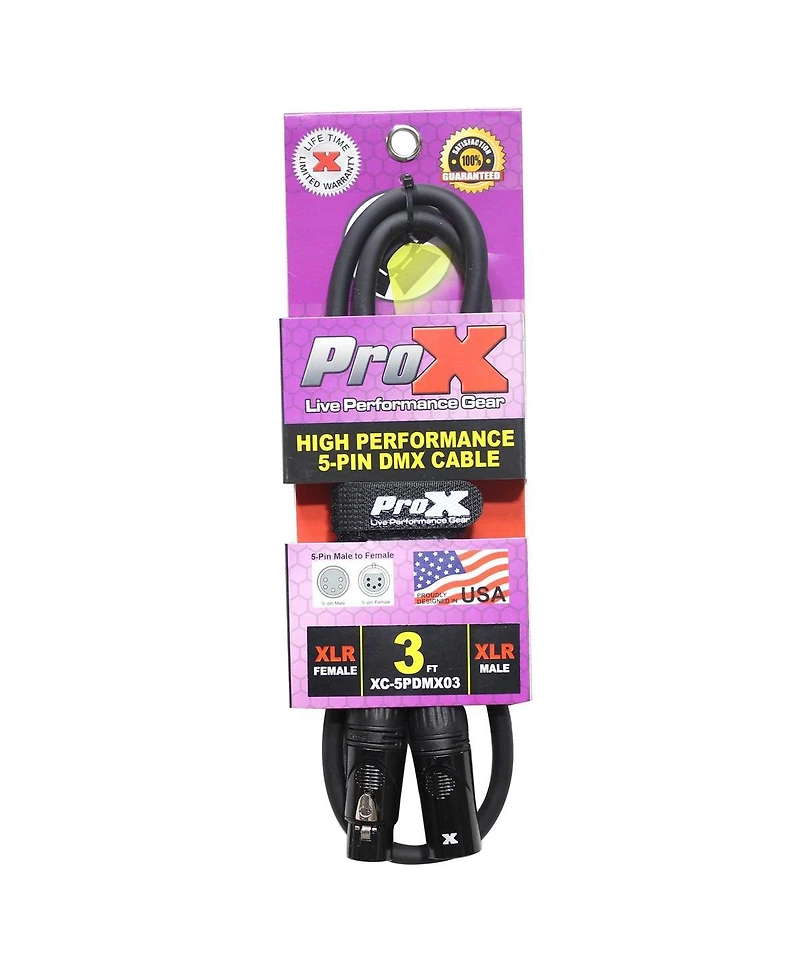 ProX Xc-5PDMX03 3' 5-Pin DMX XLR5-m to XLR5-f High Performance Cable