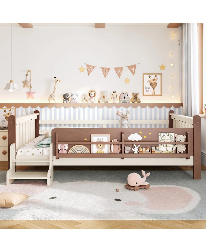 Streamdale Furniture Solid Wood Floor Bed with Storage Bookcases and Stairs