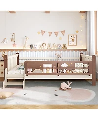Streamdale Furniture Solid Wood Floor Bed with Storage Bookcases and Stairs