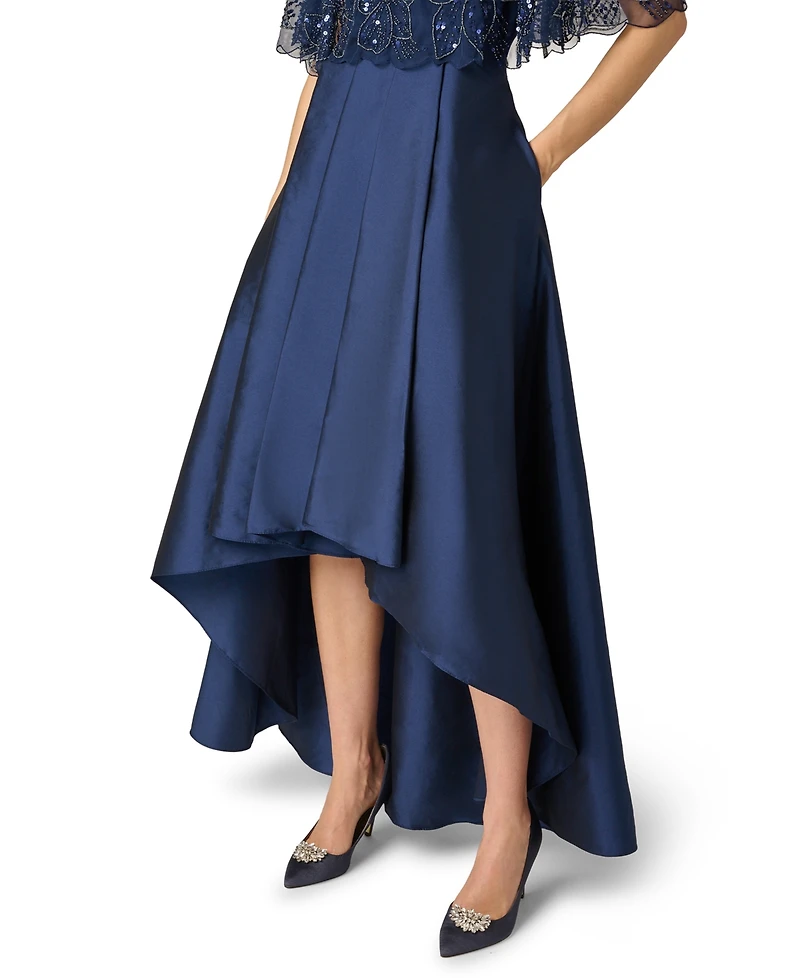 Adrianna Papell Women's Boat Neck Bead Cape Taffeta Dress