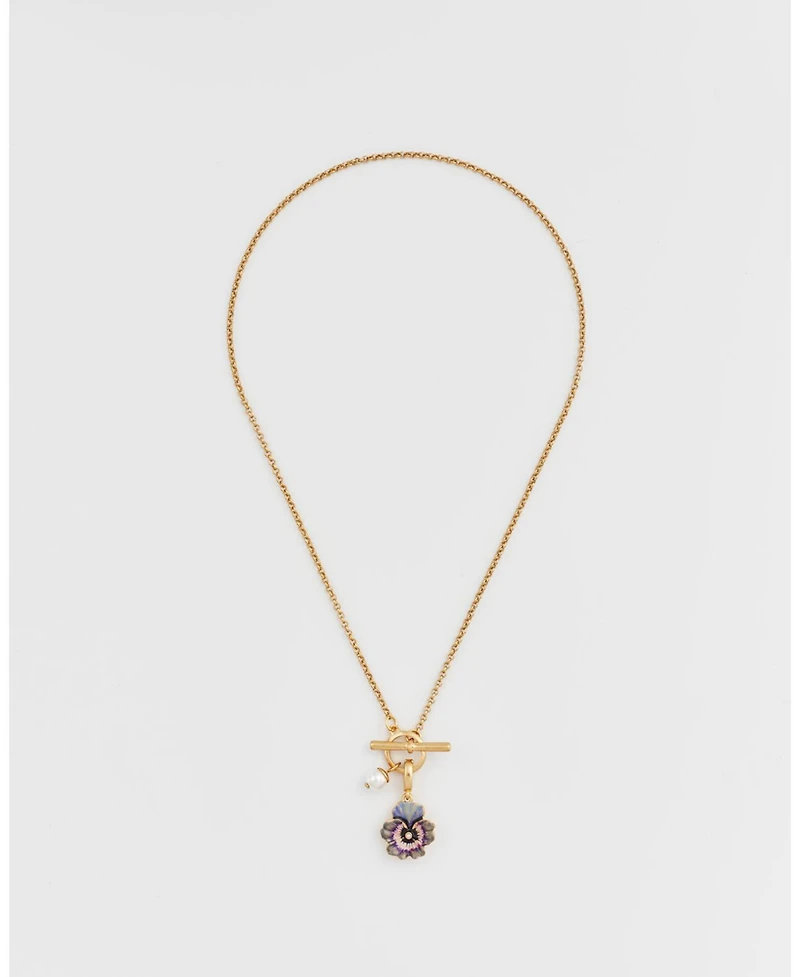 Fable England Pansy and Pearl Toggle Necklace