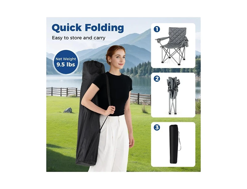 Boyel Living Oversized Camping Chairs Outdoor Folding Chair with Cooler Pouch and Cup Holder