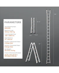 Mecale 20 feet Telescoping A-Frame Ladder, Compact Aluminum Multi-Function Extension Ladder, Collapsible Design, 330 lb Load Capacity