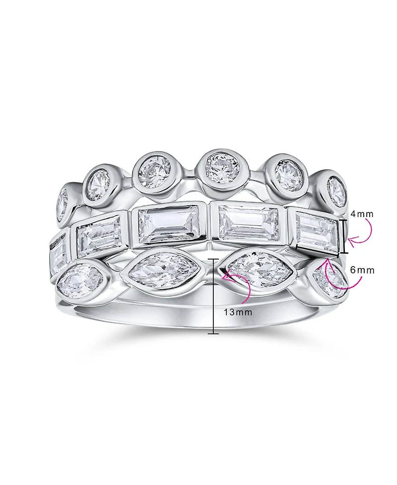 Bling Jewelry Stackable Eternity Band Ring Set 3PC Cz Baguette Marquise Round .925 Sterling Silver