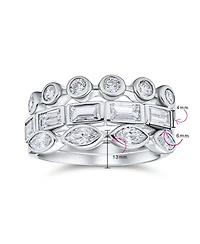 Bling Jewelry Stackable Eternity Band Ring Set 3PC Cz Baguette Marquise Round .925 Sterling Silver
