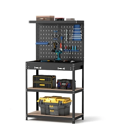 Mecale Tool Storage Workbench with Pegboard with 14 Hanging Accessories for Garage