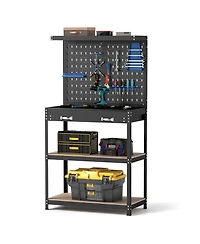 Mecale Tool Storage Workbench with Pegboard with 14 Hanging Accessories for Garage
