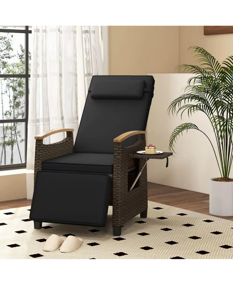 Yiortwo Patio Wicker Recliner Chair with Adjustable Backrest, Footrest and Side Table