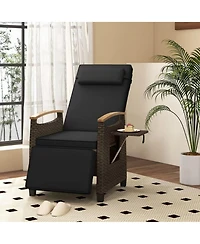 Yiortwo Patio Wicker Recliner Chair with Adjustable Backrest, Footrest and Side Table