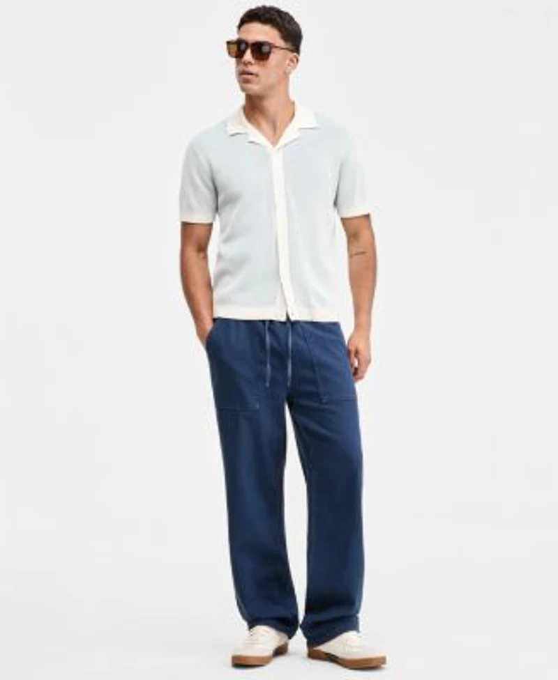 Sun Stone Mens Indigo Loose Fit Jeans Plaited Short Sleeve Camp Shirt Macys Exclusive