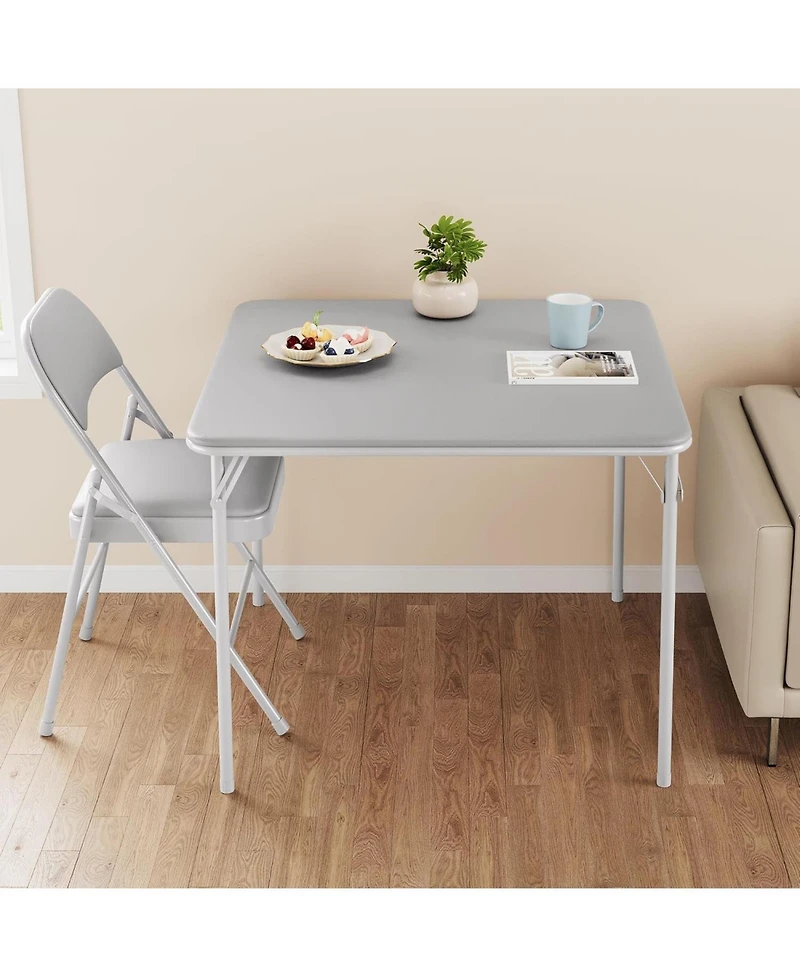gaomon 33.6" Square Folding Table With Pu Leather Cushion Top, Heavy-Duty Portable Table For Home & Office