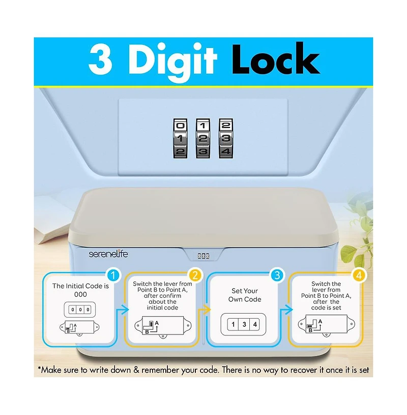 SereneLife Heavy-Duty Storage Bin with Built-in Combination Lock - Durable Plastic Organizer with Secure Lid