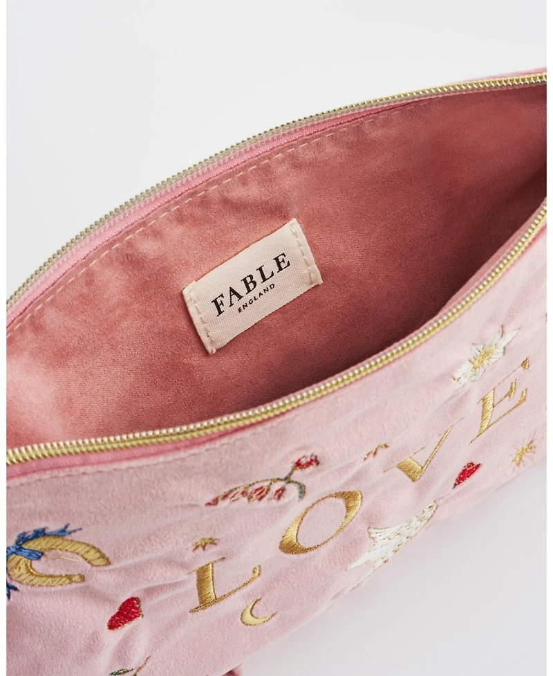 Fable England Women's Love Velvet Embroidered Pouch