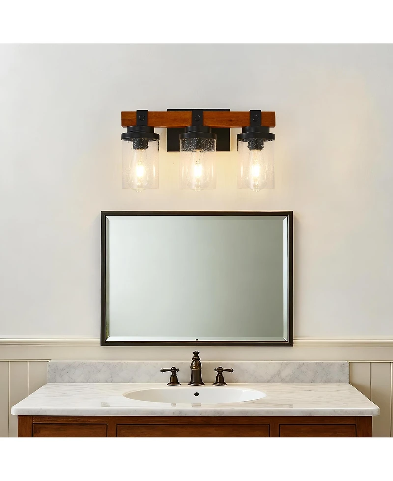 Midola 3-Light And Wooden Wall Lamps With Glass Shades(No Bulbs) for Bathroom Or Bedroom