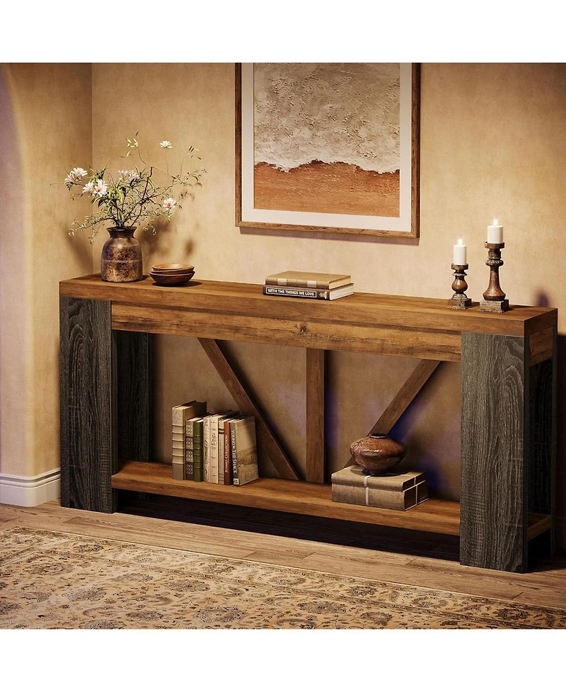 Tribesigns 70.9-Inch Extra Long Console Table, 2-Tier Farmhouse Sofa Table Behind Couch, Large Engineered Wood Entry