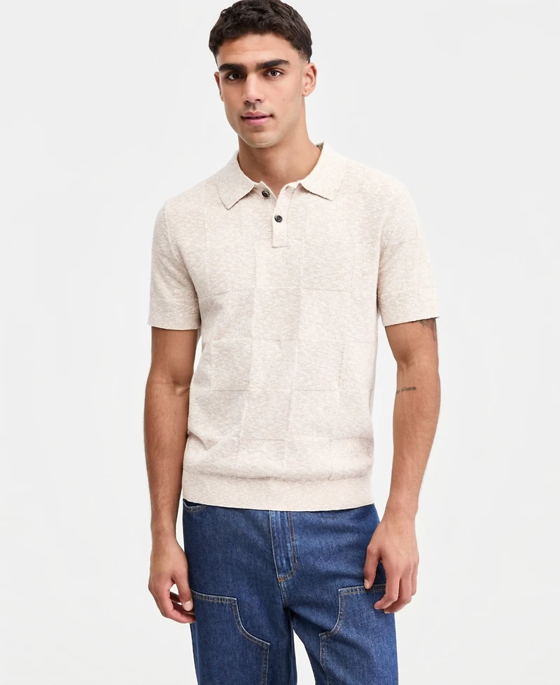 Sun + Stone Men's Square Stitch Marled Polo Shirt, Macy's Exclusive