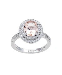 Suzy Levian Sterling Silver Oval Cubic Zirconia Pave Double Halo Ring