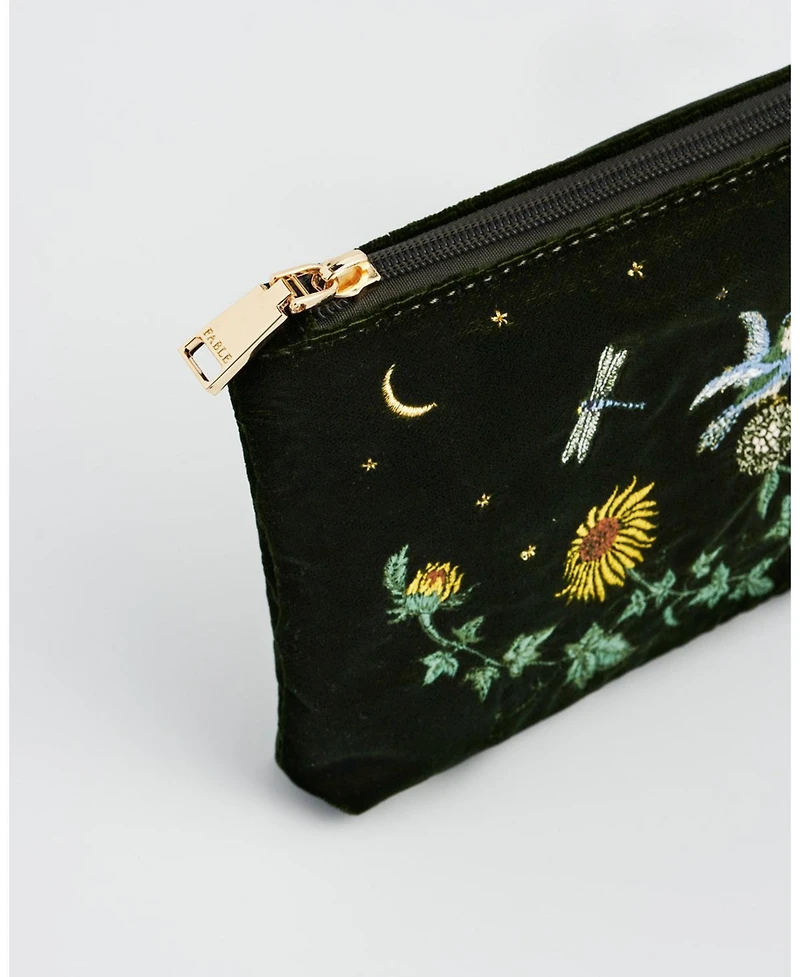 Fable England Women's Sunflower Velvet Embroidered Pouch