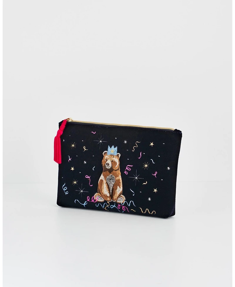 Fable England Women's Party Bear Embroidered Pouch