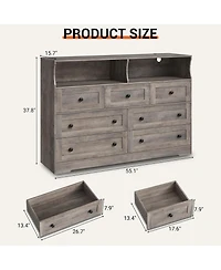 gaomon 7 Drawer Wood Dresser with Usb Charging & Led Lights, 2 Open Cubbies