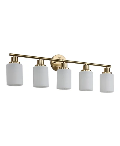 Busdays Golden Finish Modern Vanity Wall Sconce 5 Lights Frosted Glass Shades for Bathroom Hallway Lighting No Bulbs