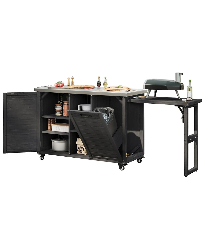 Mondawe 78.3" Outdoor Kitchen Island with Foldable Grill Table & Stainless Steel Top