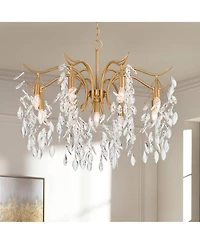Vienna Full Spectrum Rysa Warm Brass Chandelier Modern Clear Crystal 9-Light Fixture for Dining Room House Foyer