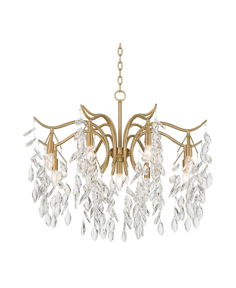 Vienna Full Spectrum Rysa Warm Brass Chandelier Modern Clear Crystal 9-Light Fixture for Dining Room House Foyer