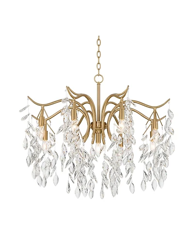 Vienna Full Spectrum Rysa Warm Brass Chandelier Modern Clear Crystal 9-Light Fixture for Dining Room House Foyer