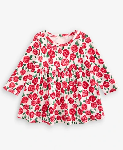 First Impressions Baby Girls' 0M-24M Long-Sleeve Cotton Rose-Print Dress, Macy's Exclusive