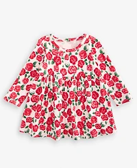 First Impressions Baby Girls' 0M-24M Long-Sleeve Cotton Rose-Print Dress, Macy's Exclusive