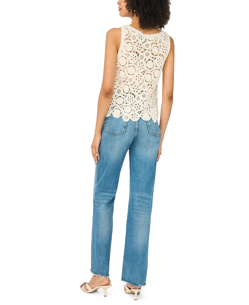 1.state Women's Crewneck Sleeveless Crochet Shell Tank Top
