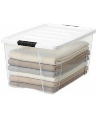 Iris Usa 72 Qt Stackable Plastic Storage Bins with Lids, Clear, 4Pk
