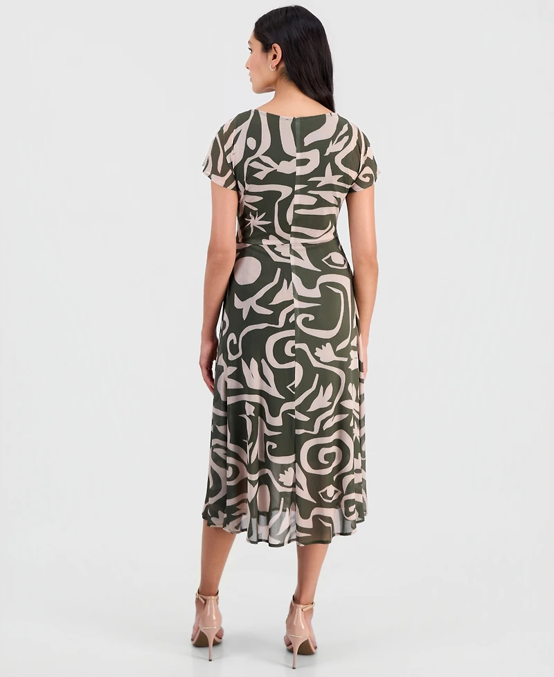 Robbie Bee Women's Printed Tie-Front Dolman-Sleeve Dress