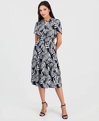 Robbie Bee Women's Printed Smocked-Waist Short-Sleeve Midi Dress