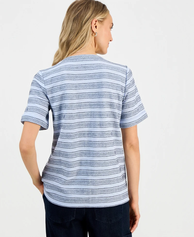 Style & Co Women's Striped Split-Neck Short-Sleeve Top, Macy's Exclusive