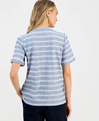Style & Co Women's Striped Split-Neck Short-Sleeve Top, Macy's Exclusive