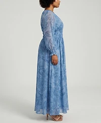 Taylor Plus Smocked Waist V-Neck Maxi Dress