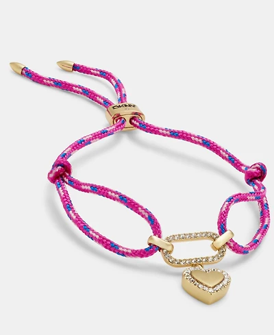 Dkny Pave Heart Charm Cord Slider Bracelet