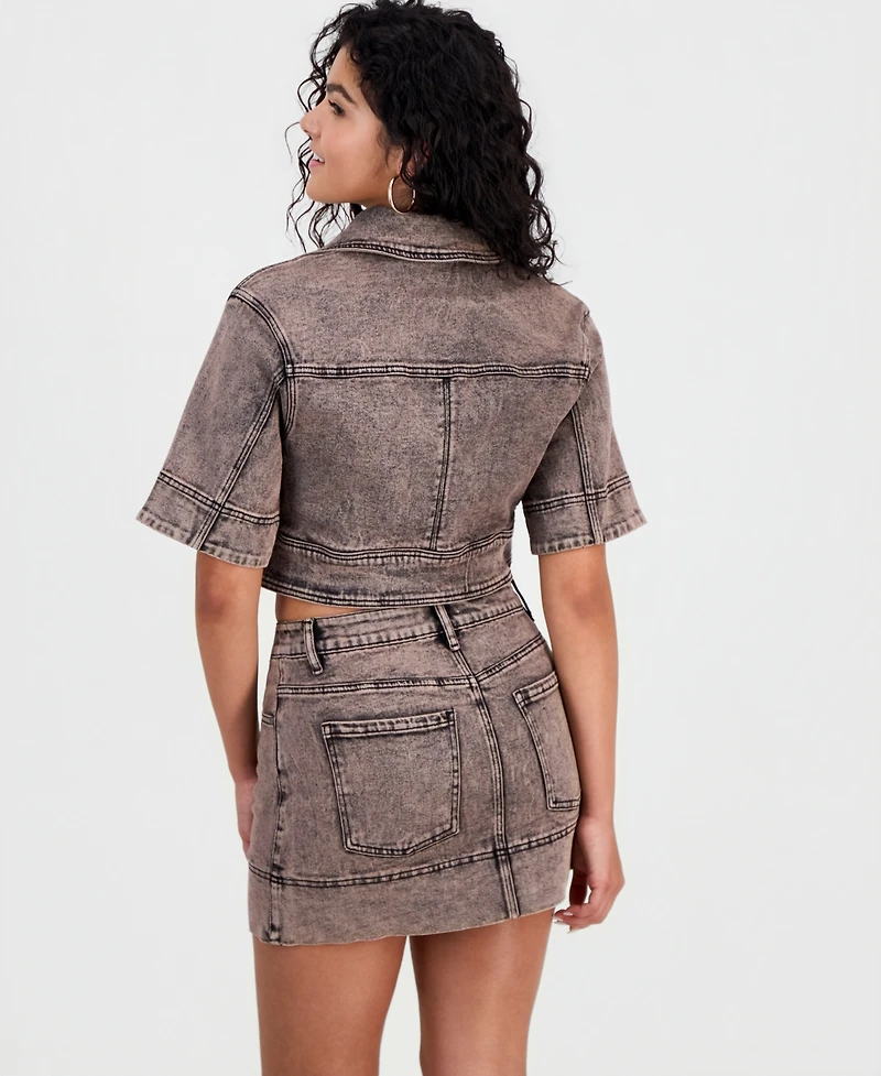 Bar Iii Women's Dirty Denim Elbow-Sleeve Shirt, Macy's Exclusive