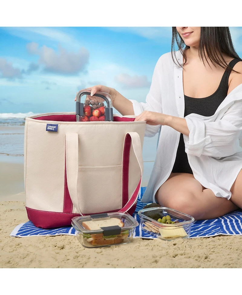 Lands' End Insulated Tote Bag with Zip Closure, Large Cooler for Travel, Pool, and Park