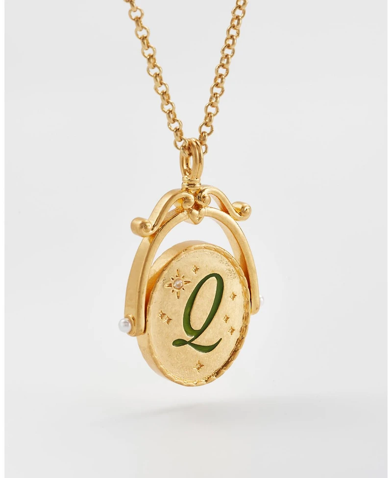 Fable England Women's Q Initial Queen Annes Lace Gold Spinner Chain Necklace