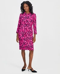 Kasper Womens Printed Shawl Collar Scuba Jacket Round Neck Scuba Sheath Dress
