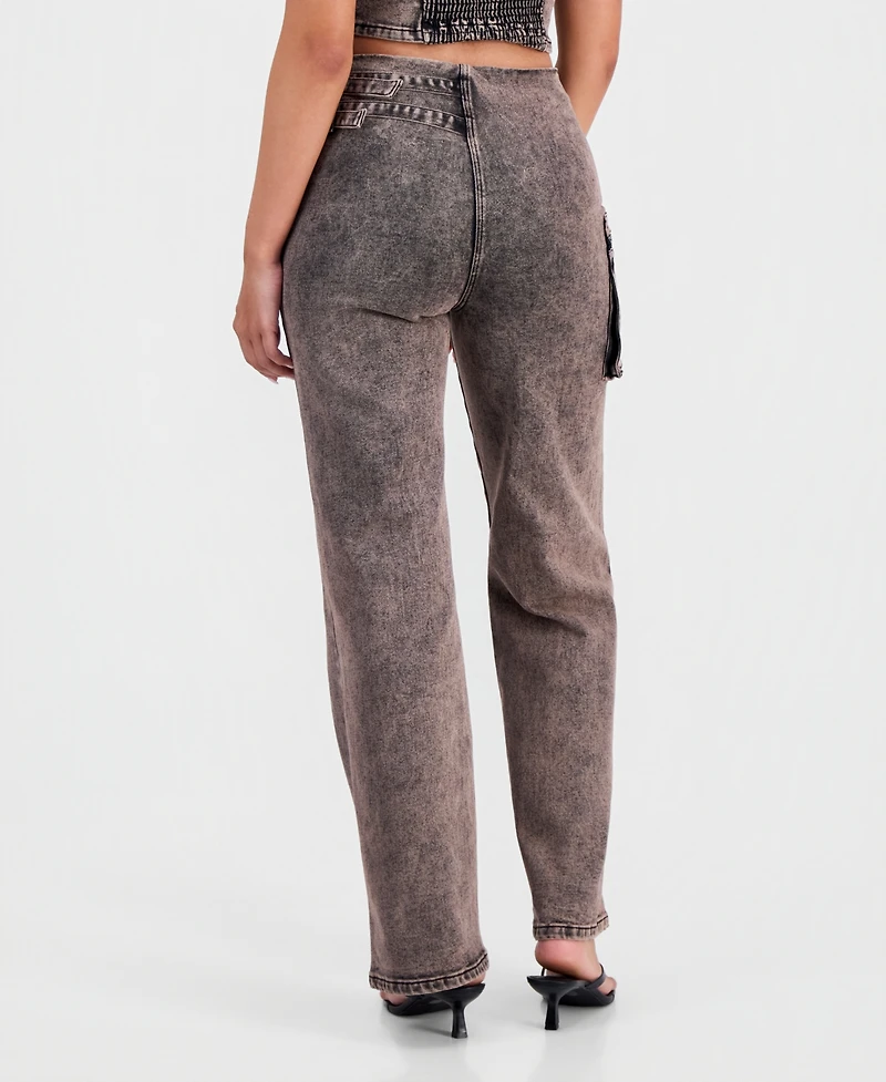 Bar Iii Women's Dirty Denim High-Rise Straight Jeans, Macy's Exclusive