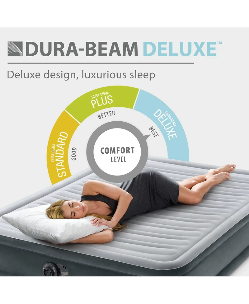 Intex Comfort Deluxe Dura-Beam Plush Air Mattress Bed with Built-In Pump